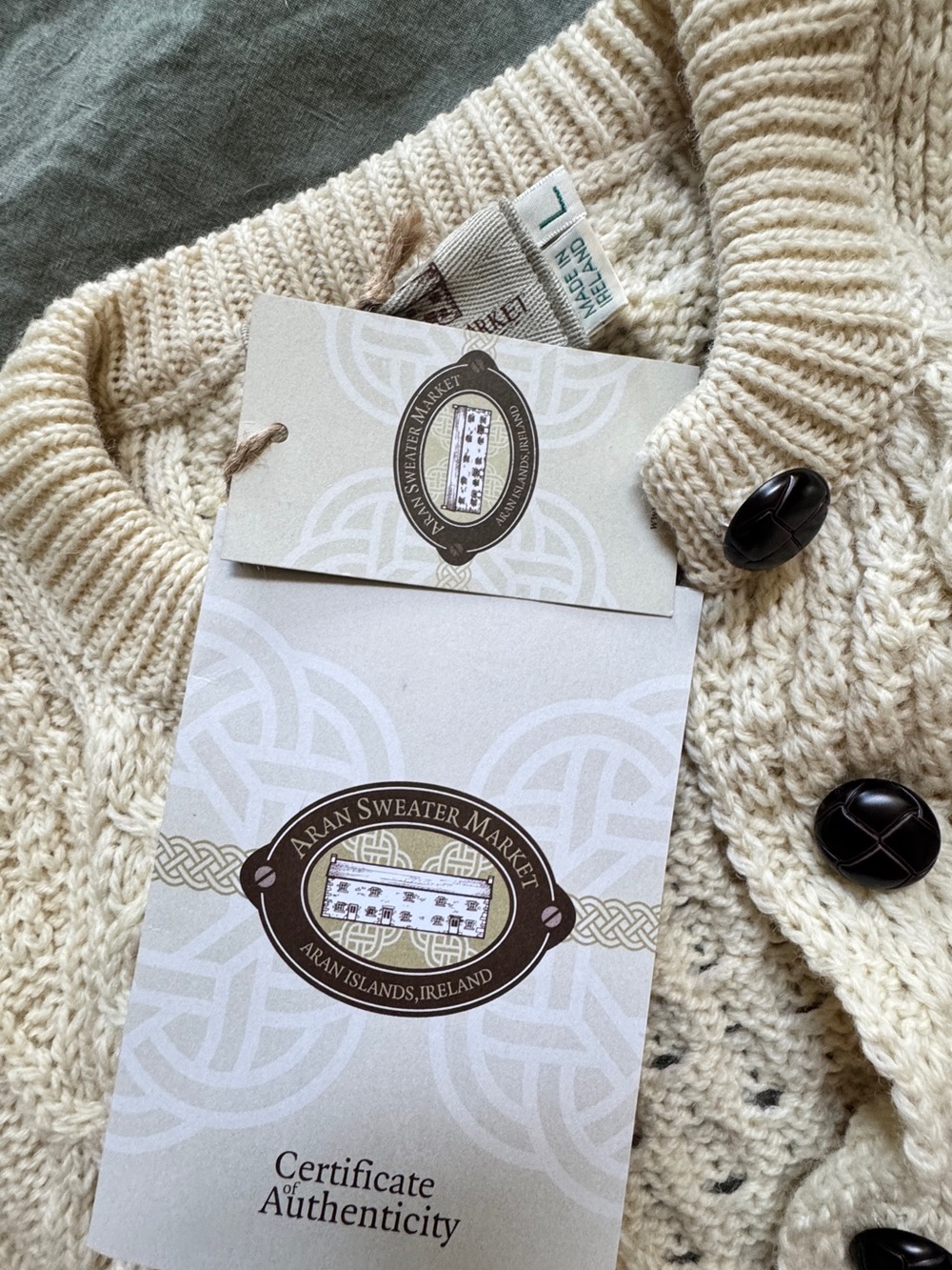 Made in Ireland - Cream Cable Knit Cardigan Sweater - Picture 3 of 7